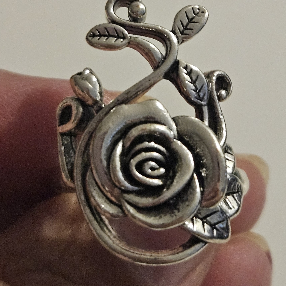 Elegant Silver Rose Ring Item 1259.  Size 8